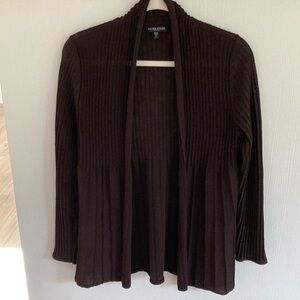 Eileen Fisher Wool Rib Release Pleat Cardigan Chocolate Brown Size PS Luxury